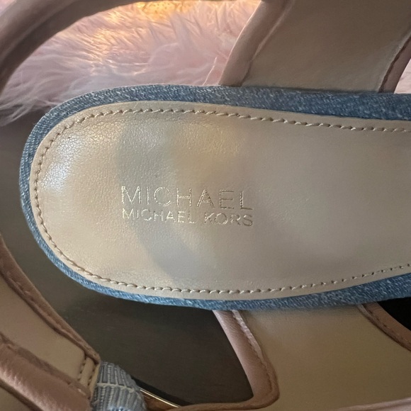 KORS Michael Kors Blue and Tan Wedge Sandals - Picture 6 of 7